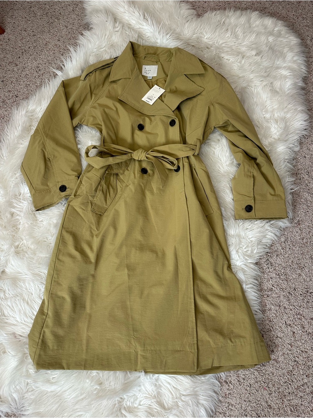 NWT a new day Olive Green Double-Breasted Trench